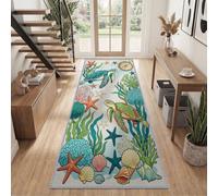 Tappeto corridoio 60 x 120 cm Nautico Mondo Subacqueo Lungo Tappeto | Tartaruga Mare Stella Mare Conchiglie Corallo Setola Basso Tappeto per Cucina Ingresso Camera da Letto Soggiorno Ufficio