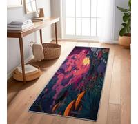 Tappeto Corridoio 60X210 Cm - Lavabile E Antiscivolo, Tappeto Lungo E Stretto Per Corridoio, Cucina, Entrata O Soggiorno - Boschi Funghi Fiumi Rosso Violaceo Decorazione Casa