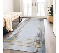Tappeto Corridoio Lungo 60x210 cm Lavabile in Lavatrice Antiscivolo Cornice dorata, lusso sobrio e moderno Cameretta Scendiletto Camera da Letto Ufficio Pelo Corto Grigio