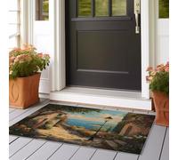 Tappeto Corridoio Tappeti Impressionismo Mediterraneo Piccola Città Cucina Antiscivolo 60x150 cm Lavabile in Lavatrice Camera da Letto Scendiletto Cameretta Ufficio Pelo Corto Blu