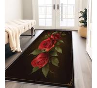 Tappeto Corridoio Tappeti Rose in stile William Morris Vintage Cucina Antiscivolo 80x200 cm Lavabile in Lavatrice Camera da Letto Scendiletto Cameretta Ufficio Pelo Corto Rosso