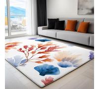 Tappeto Crema Antiscivolo Lavabile, Tappeti Decorativi per Soggiorno Camera da Letto e Aree Interne, 180 x 240 cm, Tappeti con Motivo Stampato Caldo Piante Marine Conchiglie