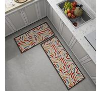 Tappeto Cucina 40X60Cm+40X120Cm Peperoncino Rosso Pvc Tappeto Runner Antiscivolo,2 Pezzi Tappeto Cucina Anti Fatica Lavabile，Resistente All'Olio Durevole Per Cucina, Sala Da Pranzo, Soggiorno