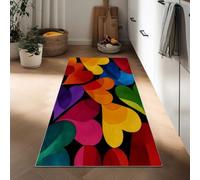 Tappeto Cucina 50 x 140 cm Antiscivolo Lavabile in Lavatrice, Tappeto Ingresso Lungo Geometrico Cuore Arcobaleno Pelo Corto Stile Arte Moderna per Corridoio Bagno Lavanderia Ufficio