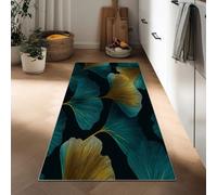 Tappeto Cucina 50 x 140 cm Antiscivolo Lavabile in Lavatrice, Tappeto Ingresso Lungo Piante Foglie Di Ginkgo Strisce Pelo Corto Arte Elegante per Corridoio Bagno Lavanderia Ufficio