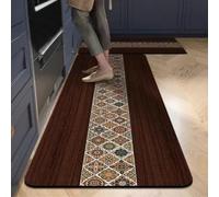 Tappeto Cucina 50X80Cm+50X60Cm Grano Di Legno Marrone Moderni Tappetini Da Cucina 2 Pezzi,Antiscivolo Impermeabile Tappeti Da Cucine,Lavabile, Adatto Per Corridoi, Cucine, Bagni