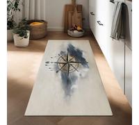 Tappeto Cucina 60 x 150 cm Antiscivolo Lavabile in Lavatrice, Tappeto Ingresso Lungo Nuvole Gocce D'Acqua Bussola Vintage Pelo Corto Tema Nautico per Corridoio Bagno Lavanderia Ufficio