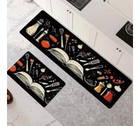 Tappeto Cucina Antiscivolo Lavabile 2 Pezzi, Tappeti e Tappetini da Cucina, Tappeto Bagno Assorbente per Corridoio, Sala da Pranzo e Ingresso, Casa, Ufficio Decorazione Doodles 45x70cm+45x140cm 6-1048