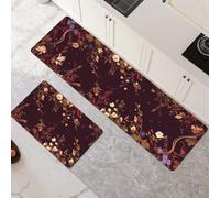 Tappeto Cucina Antiscivolo Lavabile 2 Pezzi, Tappeti e Tappetini da Cucina, Tappeto Bagno Assorbente per Corridoio, Sala da Pranzo e Ingresso, Casa, Ufficio Decor Flowers 70x100cm+70x210cm 6-1000