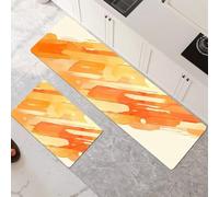 Tappeto Cucina Antiscivolo Lavabile 2 Pezzi, Tappeti e Tappetini da Cucina, Tappeto Bagno Assorbente per Corridoio, Sala da Pranzo e Ingresso, Casa, Ufficio Decorazione Orange 45x70cm+45x140cm 6-1252