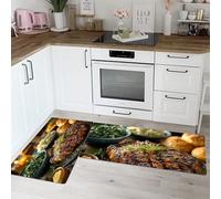 Tappeto Cucina Antiscivolo Lavabile Bistecca alle erbe aromatiche Pane americano per bistecca, Passatoia Cucina Antiscivolo Lavabile, Adatto da tenere sotto il Lavandino (Marrone, 45x75+45x150cm)