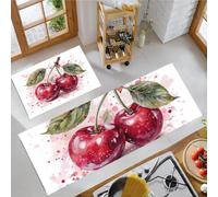 Tappeto Cucina Antiscivolo Lavabile Stile frutta e pianta Macchie di acquerello color ciliegia, Passatoia Cucina Antiscivolo Lavabile, Adatto da tenere sotto il Lavandino (Rosso, 45x75+45x150cm)