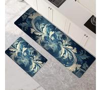 Tappeto Cucina Antiscivolo Lavabile, Tappeti Cucina 2 Pezzi, Super Assorbente Passatoia Corridoio Tappetino Decor per Zerbino Ingresso, Lavanderia, Corridoio, Ufficio Teal 80x120cm+80x240cm 1-683