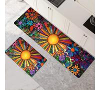 Tappeto Cucina Antiscivolo Lavabile, Tappeti Cucina 2 Pezzi, Super Assorbente Passatoia Corridoio Tappetino Decorazione per Zerbino Ingresso, Lavanderia, Corridoio, Ufficio Sun 80x120cm+80x240cm 1-875