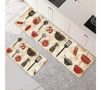 Tappeto Cucina Antiscivolo Lavabile, Tappeti Cucina 2 Pezzi, Super Assorbente Passatoia Corridoio Tappetino Decor per Zerbino Ingresso, Lavanderia, Corridoio, Ufficio Vintage 80x120cm+80x240cm 1-886