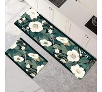Tappeto Cucina Antiscivolo Lavabile, Tappeti Cucina 2 Pezzi, Super Assorbente Passatoia Corridoio Tappetino Decor per Zerbino Ingresso, Lavanderia, Corridoio, Ufficio Flowers 80x120cm+80x240cm 1-423