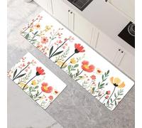 Tappeto Cucina Antiscivolo Lavabile, Tappeti Cucina 2 Pezzi, Super Assorbente Passatoia Corridoio Tappetino Decor per Zerbino Ingresso, Lavanderia, Corridoio, Ufficio White 80x120cm+80x240cm 1-893