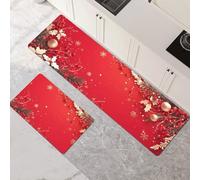 Tappeto Cucina Antiscivolo Lavabile, Tappeti Cucina 2 Pezzi, Super Assorbente Passatoia Corridoio Tappetino Decorazione per Zerbino Ingresso, Lavanderia, Corridoio, Ufficio Red 80x120cm+80x240cm 1-888