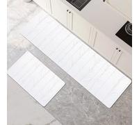 Tappeto Cucina Antiscivolo Lavabile, Tappeti Cucina 2 Pezzi, Super Assorbente Passatoia Corridoio Tappetino Decor per Zerbino Ingresso, Lavanderia, Corridoio, Ufficio White 80x120cm+80x240cm 1-758