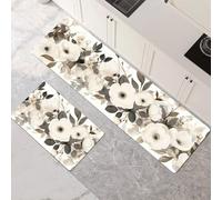 Tappeto Cucina Antiscivolo Lavabile, Tappeti Cucina 2 Pezzi, Super Assorbente Passatoia Corridoio Tappetino Decor per Zerbino Ingresso, Lavanderia, Corridoio, Ufficio Peony 80x120cm+80x240cm 1-401