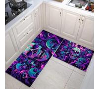 Tappeto Cucina in Arte oscura Fiamma del teschio Antiscivolo e Lavabile Runner Multiuso Resistente all'usura Passatoia Cucina Antimacchia AdattoViola