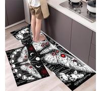 Tappeto Cucina in Fantasia oscura Teschio di falena Antiscivolo e Lavabile Runner Multiuso Resistente all'usura Passatoia Cucina Antimacchia AdattoIn bianco e nero