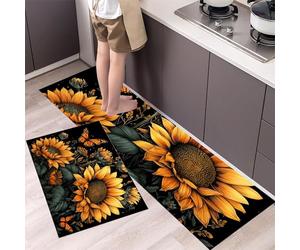 Tappeto Cucina in Floreale retrò Farfalla monarca del girasole Antiscivolo e Lavabile Runner Resistente all'usura Passatoia Cucina Antimacchia Adatto da tenere sotto il Lavandino Nero e giallo