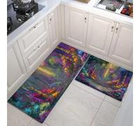 Tappeto Cucina in Foresta magica Stile sognante Antiscivolo e Lavabile Runner Multiuso Resistente all'usura Passatoia Cucina Antimacchiaviola giallastro 45x75+45x150cm