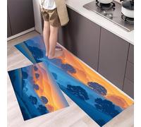 Tappeto Cucina in Paesaggio a gradiente Tramonto su colline a terrazze Antiscivolo e Lavabile Runner Resistente all'usura Passatoia Cucina Antimacchia Adatto da tenere sotto il Lavandino Giallo Blu