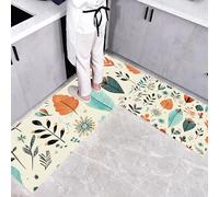 Tappeto Cucina in Piante moderne Foglie e fiori Antiscivolo e Lavabile Runner Multiuso Resistente all'usura Passatoia Cucina Antimacchia Adatto Rosso-arancio 45x75+45x150cm