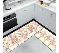 Tappeto Cucina in Semplice floreale Albero ciliegio fiore ad acquerello Antiscivolo e Lavabile Runner Resistente all'usura Passatoia Cucina Antimacchia Adatto da tenere sotto il Lavandino Rosa riso
