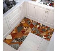 Tappeto Cucina in Stile artistico patchwork Triangoli e quadrilateri Antiscivolo e Lavabile Runner Resistente all'usura Passatoia Cucina Antimacchia Adatto da tenere sotto il Lavandino Marrone