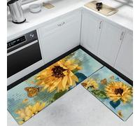 Tappeto Cucina in Stile Retrò Testo Girasole Antiscivolo e Lavabile Runner Multiuso Resistente all'usura Passatoia Cucina Antimacchia Adatto da tenere sotto il Lavandino e Fornelli Giallo