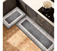 Tappeto Cucina Lavabile，Set Di 2 Tappeti Da Cucina Impermeabili E Resistenti, Un Tappeto Rettangolare Lungo E Uno Rettangolare Corto, Con Bordo Geometrico, Tappetini Antiscivolo Assorbenti E Lavabi