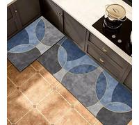 Tappeto Cucina Lavabile，Set Di Due Tappetini Antifatica Per Cucina, Forma Rettangolare Grande E Compatta Con Gradiente Di Colore E Motivo Geometrico A Blocchi, Antiscivolo Per Sala Da Pranzo E