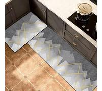 Tappeto Cucina Lavabile，Set Di Due Tappetini Antifatica Per Cucina, Forma Rettangolare Grande E Compatta Con Gradiente Di Colore E Motivo Geometrico A Blocchi, Antiscivolo Per Sala Da Pranzo E