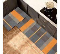 Tappeto Cucina Lavabile，Set Di Due Tappetini Antifatica Per Cucina, Forma Rettangolare Grande E Compatta Con Gradiente Di Colore E Motivo Geometrico A Blocchi, Antiscivolo Per Sala Da Pranzo E