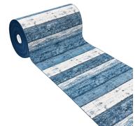 emmevi Tappeto Cucina Parquet Legno Listelli Shabby Chic Passatoia Antiscivolo Lavabile 52x240 Cm Blu