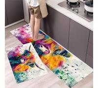 Tappeto Cucina Set di 2 Antiscivolo Bovini delle Highlands macchiati d'inchiostro, Tappetini da Cucina Lavabili Animali astratti Runner Tappeti per Corridoio, Sala da Pranzo 50x80+50x150cm Viola