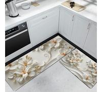 Tappeto Cucina Set di 2 Antiscivolo Giglio 3D, Tappetini da Cucina Lavabili Lusso ed eleganza Runner Tappeti per Corridoio, Sala da Pranzo 43x75cm+43x150cm Oro