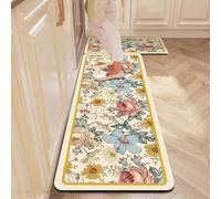 Tappeto Cucina，Set Di 2 Tappeti Da Cucina Impermeabili, Antiscivolo E Antifatica, Con Stampa Floreale Vintage, Resistenti Alle Macchie E Facili Da Pulire, Comodi Per La Lavanderia E Il Corridoio, C