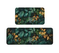 Tappeto cucina Set di 2 Tappetini da cucina antiscivolo assorbenti Lungo Passatoia Corridoio, Carpet Lavabile in Lavatrice, Tappeto per Cucina, Lavanderia (Foglia Verde) 45x70cm+45x120cm kr-1032