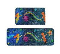 Tappeto cucina Set di 2 Tappetini da cucina antiscivolo assorbenti Lungo Passatoia Corridoio, Carpet Lavabile in Lavatrice, Tappeto per Cucina, Lavanderia (Graffiti) 40x60cm+40x120cm kr-1045