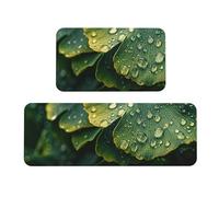 Tappeto cucina Set di 2 Tappetini da cucina antiscivolo assorbenti Lungo Passatoia Corridoio, Carpet Lavabile in Lavatrice, Tappeto per Cucina, Lavanderia (Foglia Verde) 40x60cm+40x120cm kr-10838