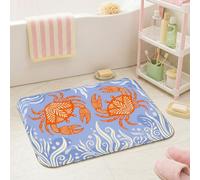 Tappeto da bagno a forma di granchio, motivo onde giocose costiere e conchiglie, colore blu, per camera da letto e bagno, decorazione per il pavimento, 50 x 81 cm