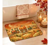 Tappeto da bagno a forma di treno, fantasioso rustico con zucche e colline autunnali, antiscivolo, lavabile, per doccia, pavimento, WC, decorazione, 50 x 81 cm