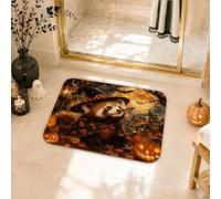 Tappeto da bagno a tema Halloween con panda rosso strega, 50 x 81 cm | Tema cappello da strega, tappetino da bagno, sfondo mistico della foresta, consistenza morbida imbottita