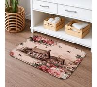 Tappeto da bagno accogliente con motivo floreale primaverile, illustrazione vintage cottage, assorbente, antiscivolo, tappetino da doccia artistico, in memory foam, lavabile, per bagno, WC, decorativo