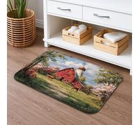 Tappeto da bagno ad asciugatura rapida, tappetino da bagno rustico con paesaggio di fienile, assorbente, antiscivolo, decorativo, primaverile, in flanella, lavabile, per bagno, WC, 40,6 x 61 cm