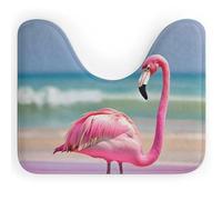 Tappeto da bagno antiscivolo a forma di U, assorbente e ad asciugatura rapida, con motivo "Un fenicottero rosa sulla spiaggia" (50,8 x 40,6 cm)